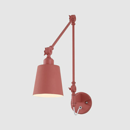 Swing Arm Nordic Metal Wall Sconce - Tapered Task Light For Living Room Red / Plug In