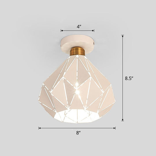 Macaron Iron Ceiling Light: Laser - Cut Diamond Shape Semi Flush Mount 1 Head For Corridors White