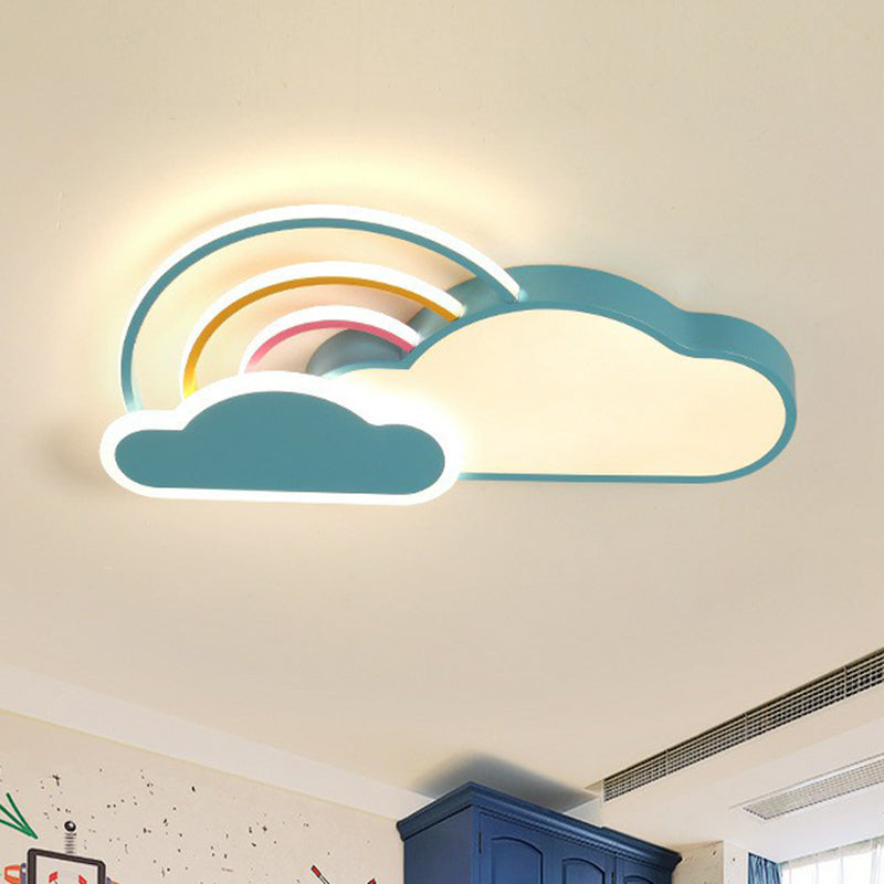 Kindergarten Ceiling Mount Led Light With Cloud And Rainbow Cartoon Design Blue / 19.5 Warm