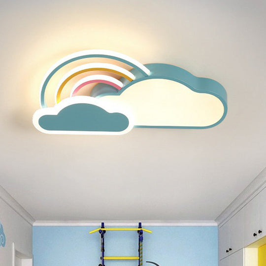 Kindergarten Ceiling Mount Led Light With Cloud And Rainbow Cartoon Design Blue / 19.5’ White
