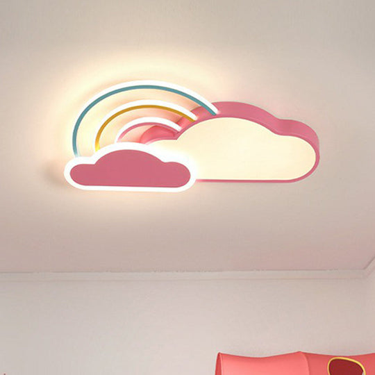 Kindergarten Ceiling Mount Led Light With Cloud And Rainbow Cartoon Design