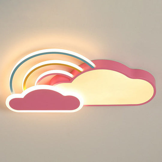 Kindergarten Ceiling Mount Led Light With Cloud And Rainbow Cartoon Design Pink / 19.5 Warm