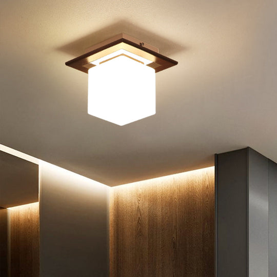 Geometric Flush Mount Ceiling Light Fixture - Modern Wooden Design (1-Light Brown)