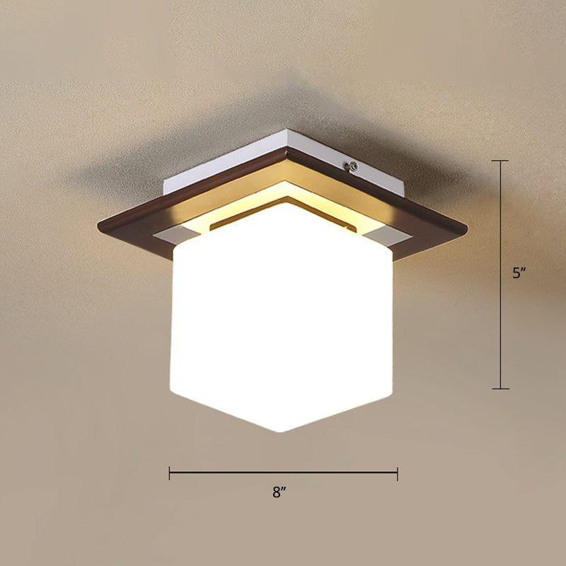 Geometric Flush Mount Ceiling Light Fixture - Modern Wooden Design (1-Light Brown) Brown / Square