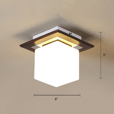 Geometric Flush Mount Ceiling Light Fixture - Modern Wooden Design (1-Light Brown) Brown / Square