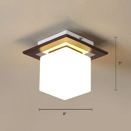 Geometric Flush Mount Ceiling Light Fixture - Modern Wooden Design (1-Light Brown) Brown / Square