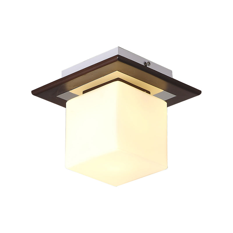 Geometric Flush Mount Ceiling Light Fixture - Modern Wooden Design (1-Light Brown)
