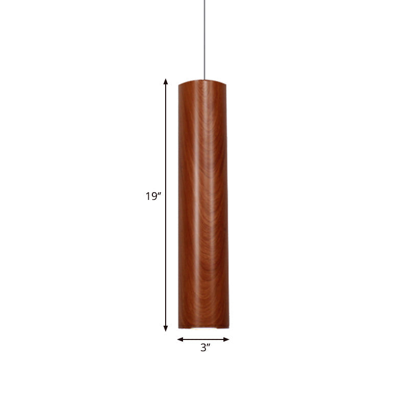 Hyadum I - Modern Cylinder Ceiling Light With Wood Grain Shade Metal Brown Living Room Pendant In