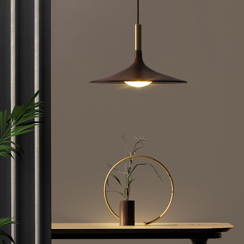 Minimalistic Wooden Trumpet Pendant Lamp With Led Suspension For Tea Room