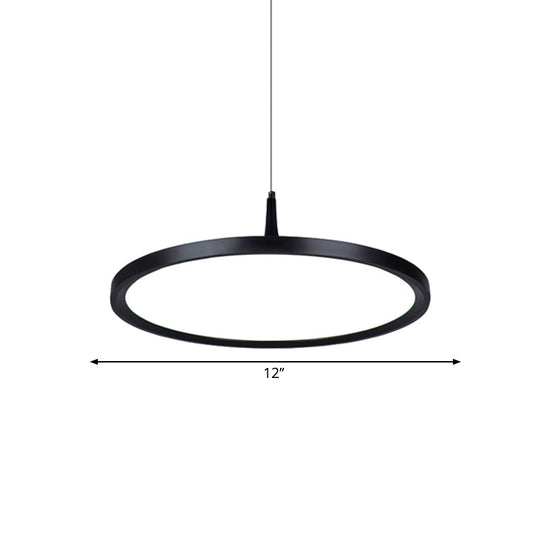 Sleek Led Office Pendant Lamp With Metal Shade - White/Black Ceiling Fixture In Multiple Sizes And