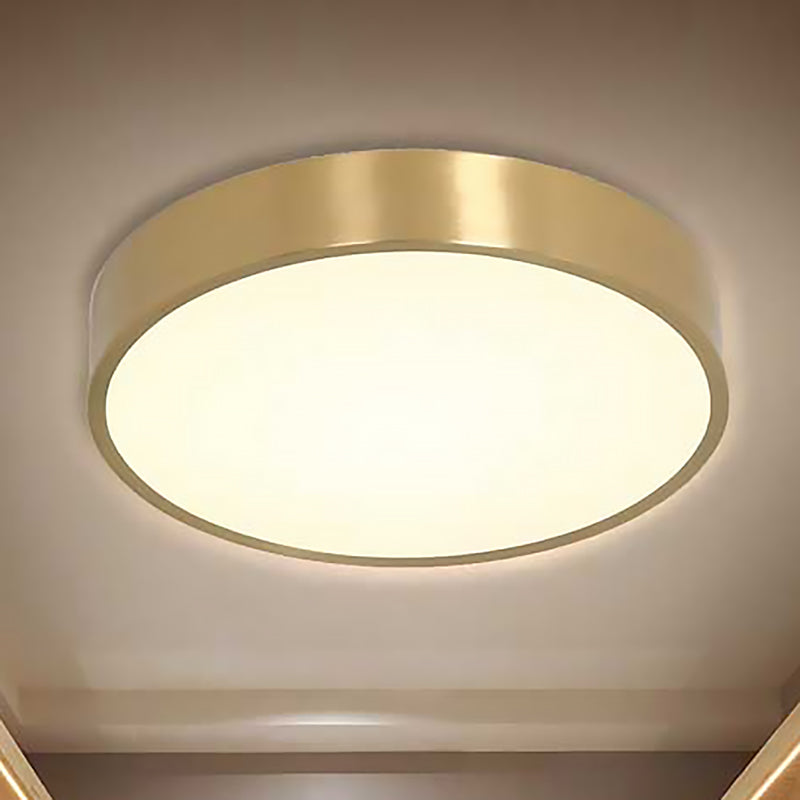 Ultra Thin Modern Brass Led Flush Mount Light 12’/16’/19.5’ Dia Acrylic Diffuser Warm/White