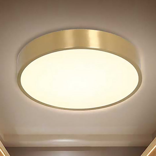 Ultra Thin Modern Brass Led Flush Mount Light 12/16/19.5 Dia Acrylic Diffuser Warm/White For Bedroom