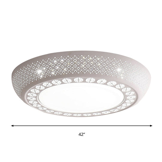 Modern Acrylic White Flush Mount Ceiling Light With Crystal Accent - 23’/42’/35’ Wide Drum