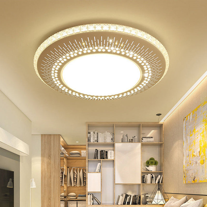 Contemporary Crystal Accent Led Ceiling Lamp - 21/25 Round Shade Flush Mount Fixture White Light