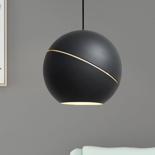 Minimalist Metallic Pendant Light For Living Room - Black/Pewter Spherical Hanging Fixture Black