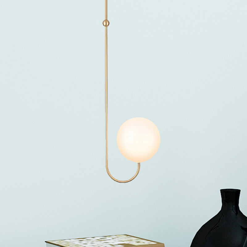 Contemporary Gold Hanging Pendant Lamp With White Glass Shade For Bedroom