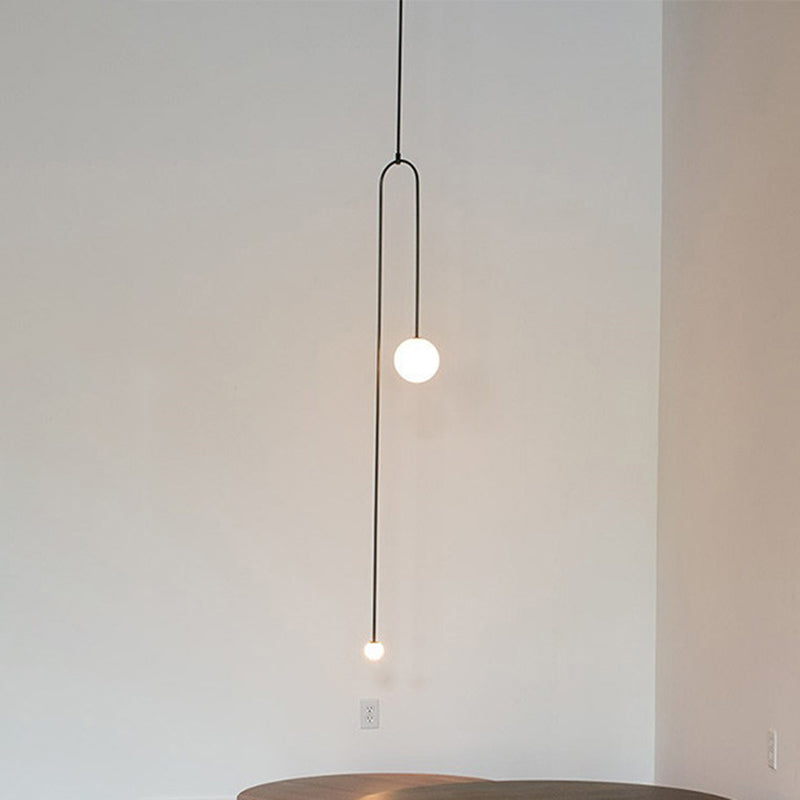 Modern Style 2-Light Living Room Pendant With Global Glass Shade - Black Suspension Lamp