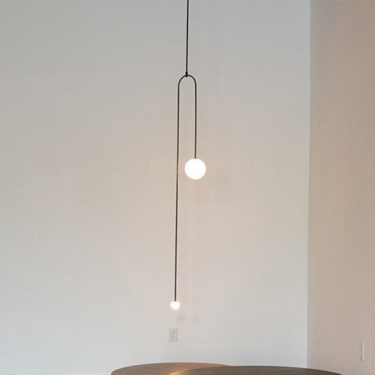 Modern Style 2-Light Living Room Pendant With Global Glass Shade - Black Suspension Lamp