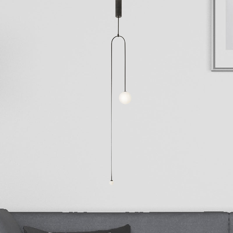 Modern Style 2-Light Living Room Pendant With Global Glass Shade - Black Suspension Lamp