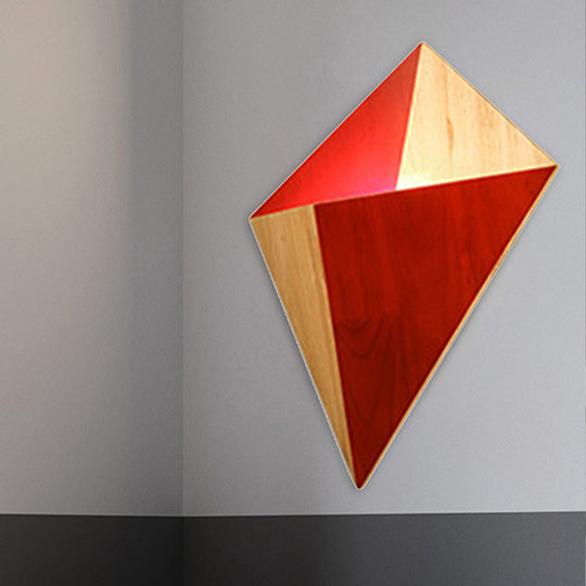Nordic 1-Light Splicing Pyramid Wall Sconce With Adjustable Rubber Wood Shade In Black/Red/White Red