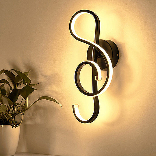 Modern Rhythm Shaped Bedroom Wall Sconce With Acrylic Led - Black/White Mount As Lamp Choose