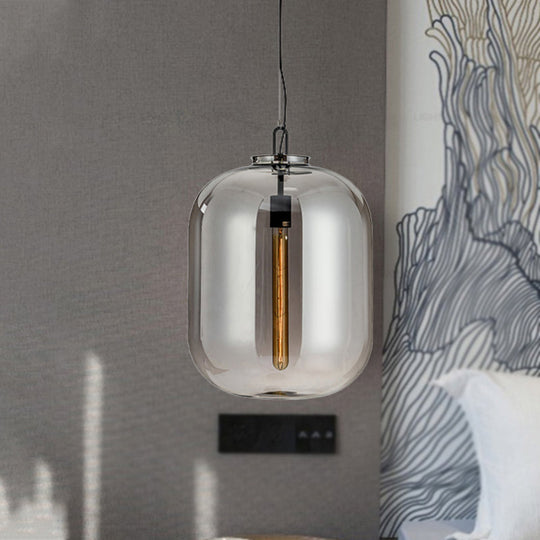 Modernist 1-Light Hanging Glass Pendant For Bedroom - Amber/Smoke Gray Oval Lighting 10/14 Wide