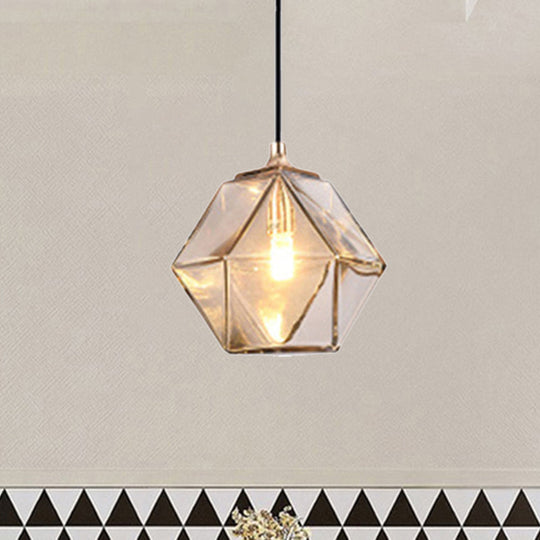 Modern Geometric Glass Pendant Light - 1 Grey/Amber Hanging Fixture Amber