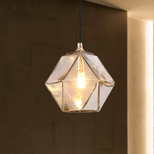 Modern Geometric Glass Pendant Light - 1 Grey/Amber Hanging Fixture