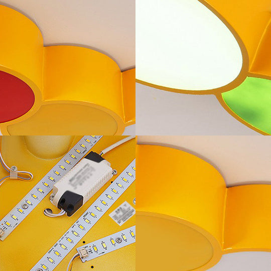 Éclairage d'apprentissage : luminaire à encastrer à LED en métal jaune avec un adorable motif de chenille de dessin animé pour les espaces de la maternelle