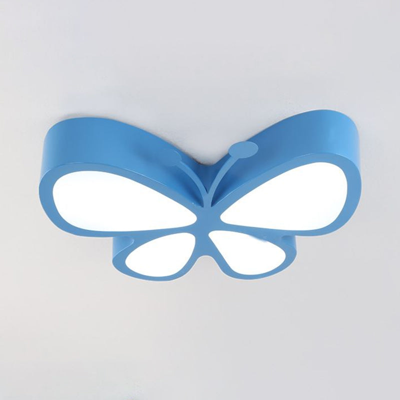Butterfly Led Flush Mount Light - Nursery Ceiling Lamp Cartoon Metal Design Blue / 18’ White