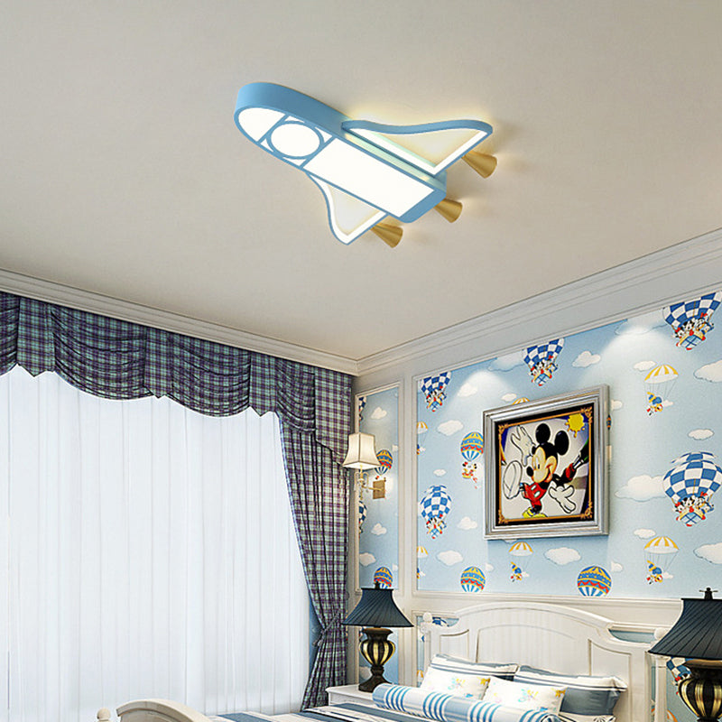 Cartoon Jet Plane Led Flush - Mount Light Fixture For Child Bedroom Ceiling - Blue