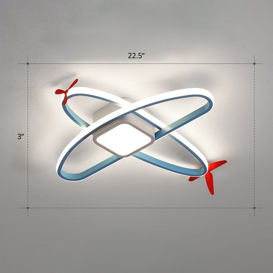 Cartoon Jet Plane Led Flush-Mount Light Fixture For Child Bedroom Ceiling - Blue / White Hollow