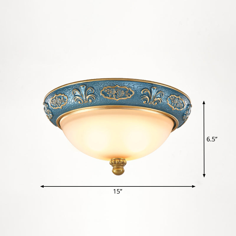Vintage Frosted Glass Dome Flush - Mount Bedroom Ceiling Light 3 / Blue