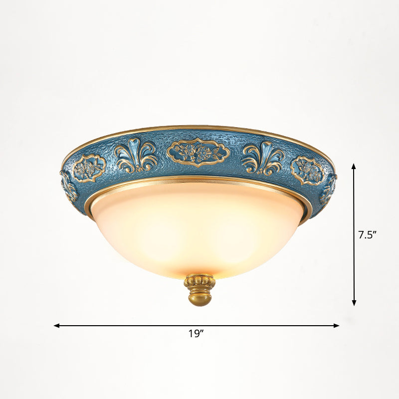Vintage Frosted Glass Dome Flush-Mount Bedroom Ceiling Light 4 / Blue