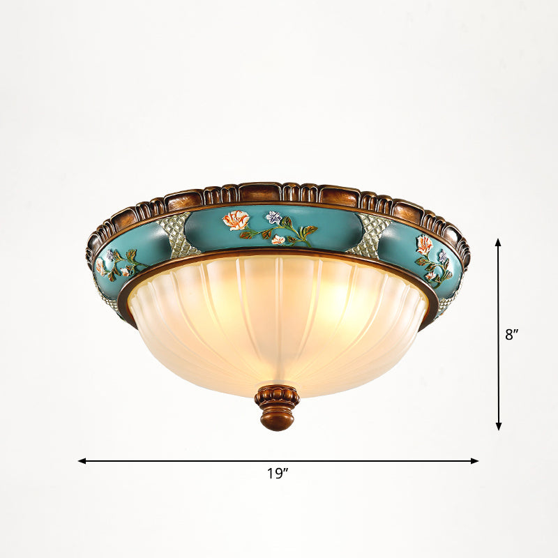 Vintage Frosted Glass Dome Flush-Mount Bedroom Ceiling Light 4 / Blue