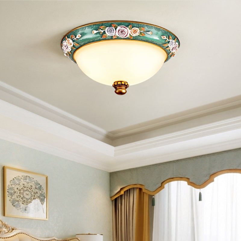 Vintage Frosted Glass Dome Flush - Mount Bedroom Ceiling Light