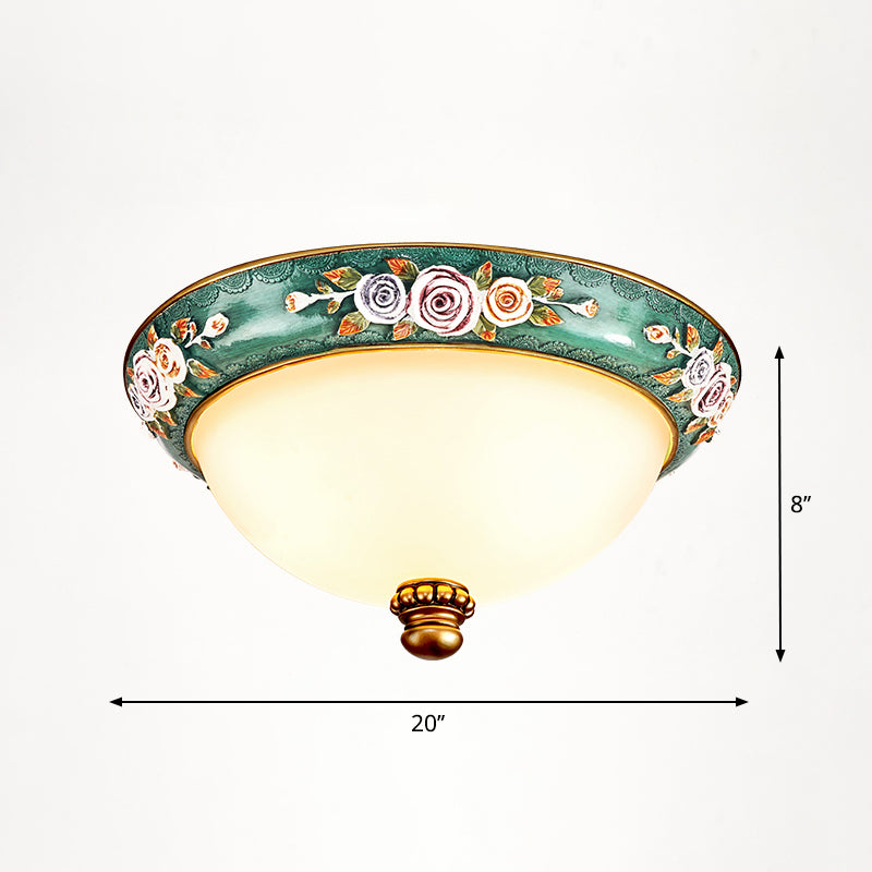 Vintage Frosted Glass Dome Flush-Mount Bedroom Ceiling Light 4 / Green