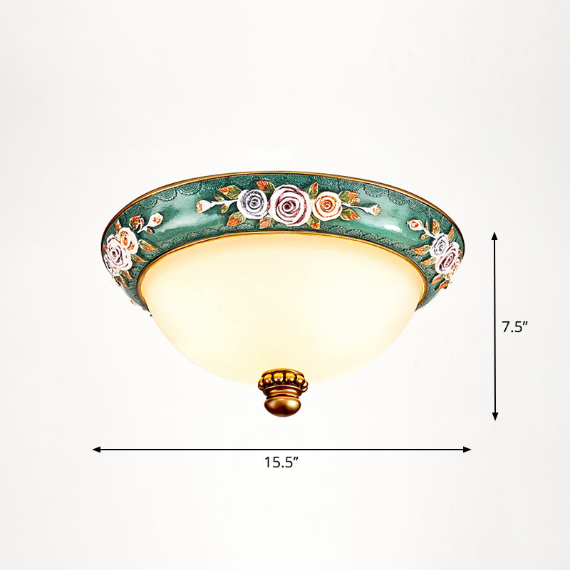 Vintage Frosted Glass Dome Flush-Mount Bedroom Ceiling Light 3 / Green