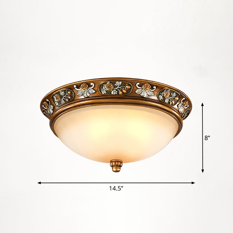 Vintage Frosted Glass Dome Flush-Mount Bedroom Ceiling Light 3 / Bronze