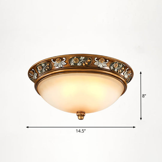 Vintage Frosted Glass Dome Flush-Mount Bedroom Ceiling Light 3 / Bronze