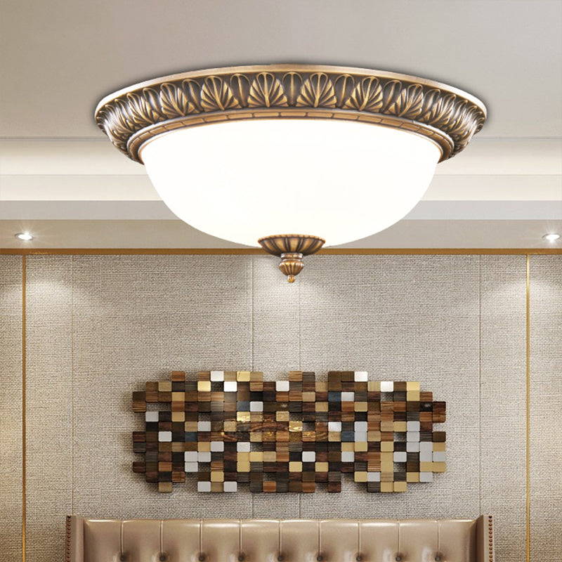 Bronze Antique Domed Flush Light With Milky Glass Ceiling Mount For Bedroom