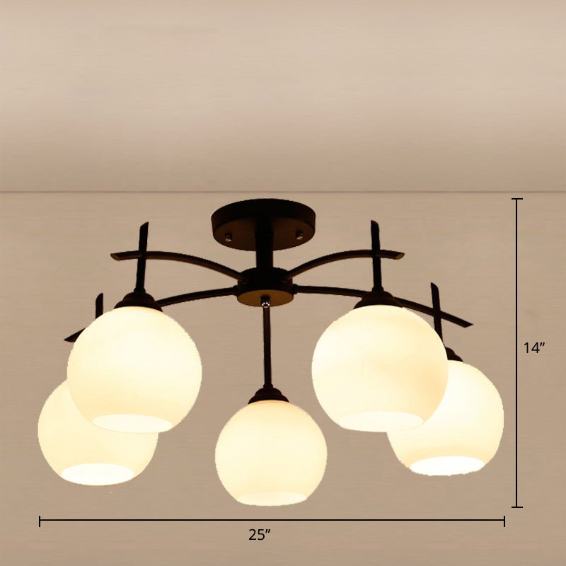 Minimalist Opal Glass Flush Light In Black For Living Room Ceiling 5 /