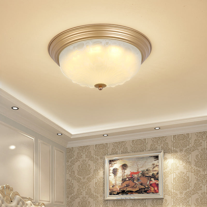 3 - Light Frosted Glass Flush Ceiling Light - Colonial Dome Style Ideal For Bedroom Flushmount