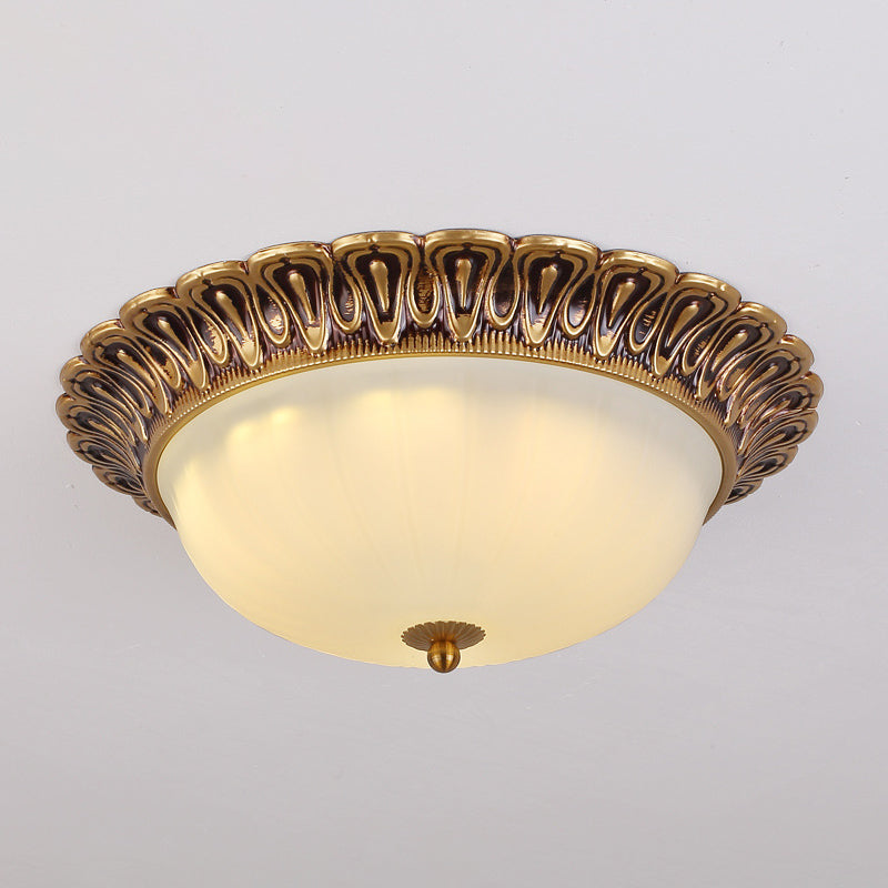 3 - Light Frosted Glass Flush Ceiling Light - Colonial Dome Style Ideal For Bedroom Flushmount