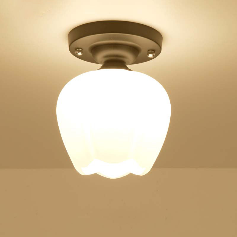 Rustic Metal Small Ceiling Lamp - Black Finish With Shaded Design For Corridors Flush Mount Light