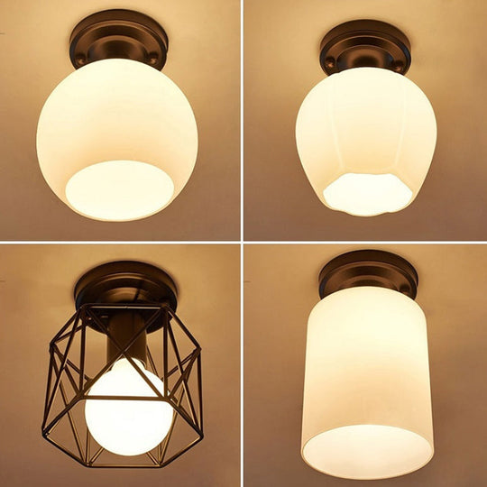 Rustic Metal Small Ceiling Lamp - Black Finish With Shaded Design For Corridors Flush Mount Light