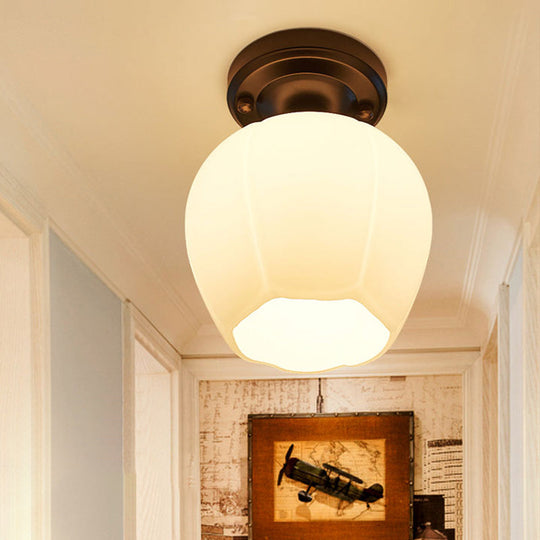 Rustic Metal Small Ceiling Lamp - Black Finish With Shaded Design For Corridors Flush Mount Light