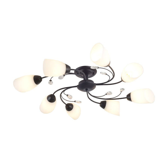 Rustic Black Opal Glass Semi Flush Ceiling Light Fixture With Floral Swirl Design - Ideal For