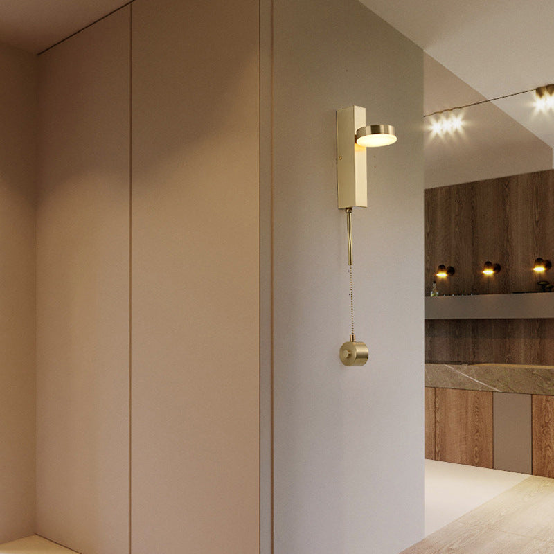 Minimalist L-Shaped Led Wall Sconce With Pull Chain For Living Room Lighting