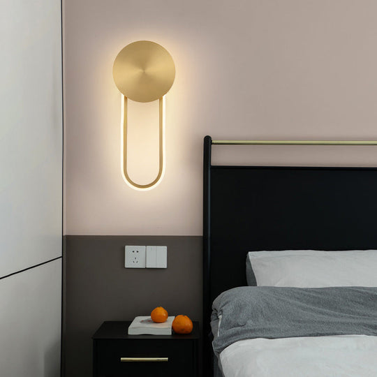 Sleek Brass Led Wall Sconce Light For Bedside Simple Elliptical Metal Lamp Fixture